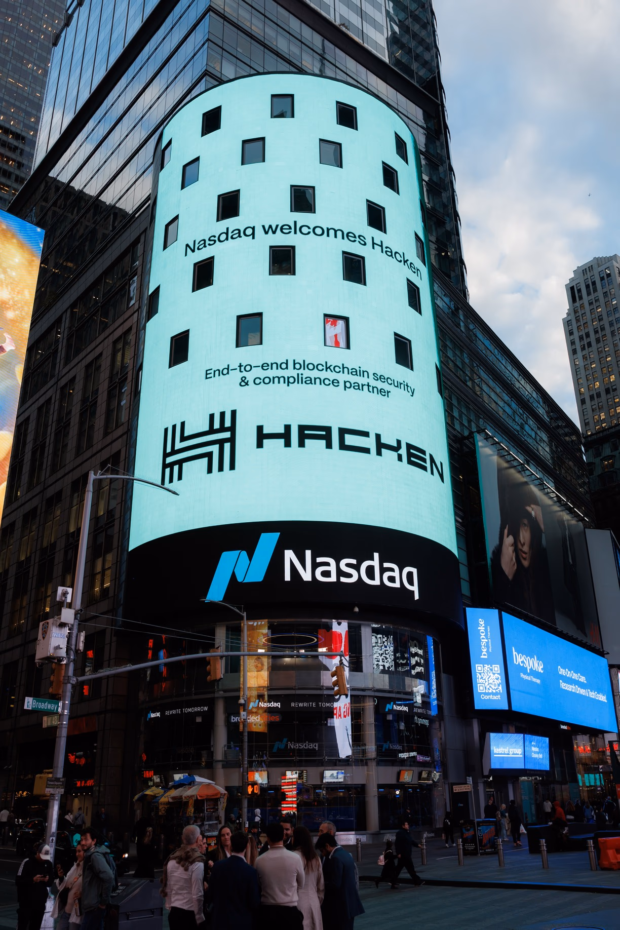 Nasdaq Tower in Times Square welcoming Hacken